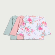 F&F Baby 3-Pack Cotton Rich Floral Printed Tops in Pink