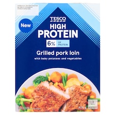 Tesco High Protein grilovaná vepřová pečeně s pečenými bramborami a dušenou zeleninou 400g