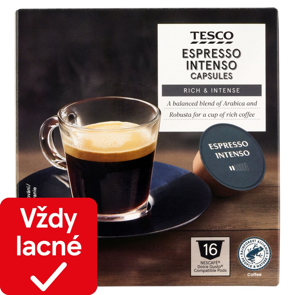 Tesco Zmes praženej mletej kávy arabica a robusta 16 x 7 g (112 g)