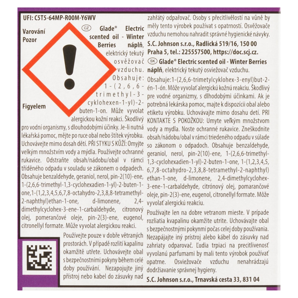 Obrázek 1 pro produkt Glade Winter Berries náplň elektrický tekutý osvěžovač vzduchu 20ml