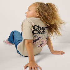 F&F Girls Pure Cotton Slogan Oversized Fit T-Shirt in Mink