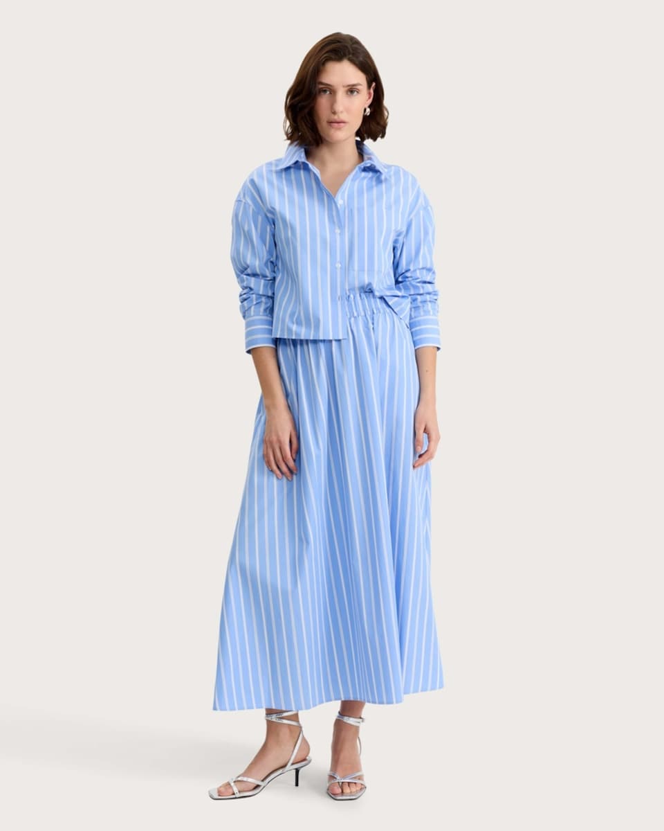 image 1 of The F&F Edit Pure Cotton Poplin Stripe Shirt in Blue