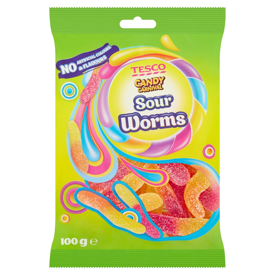 Tesco Candy Carnival Sour Worms želé s ovocnými příchutěmi 100g