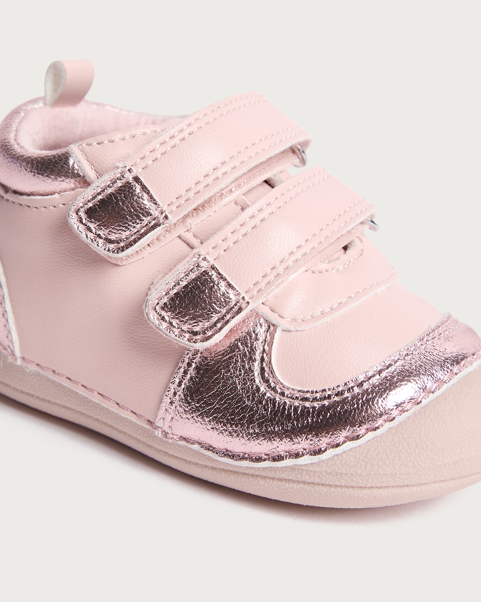 image 1 of F&F Baby Double Strap Touch Fastening Pre Walker Shoes in Pink