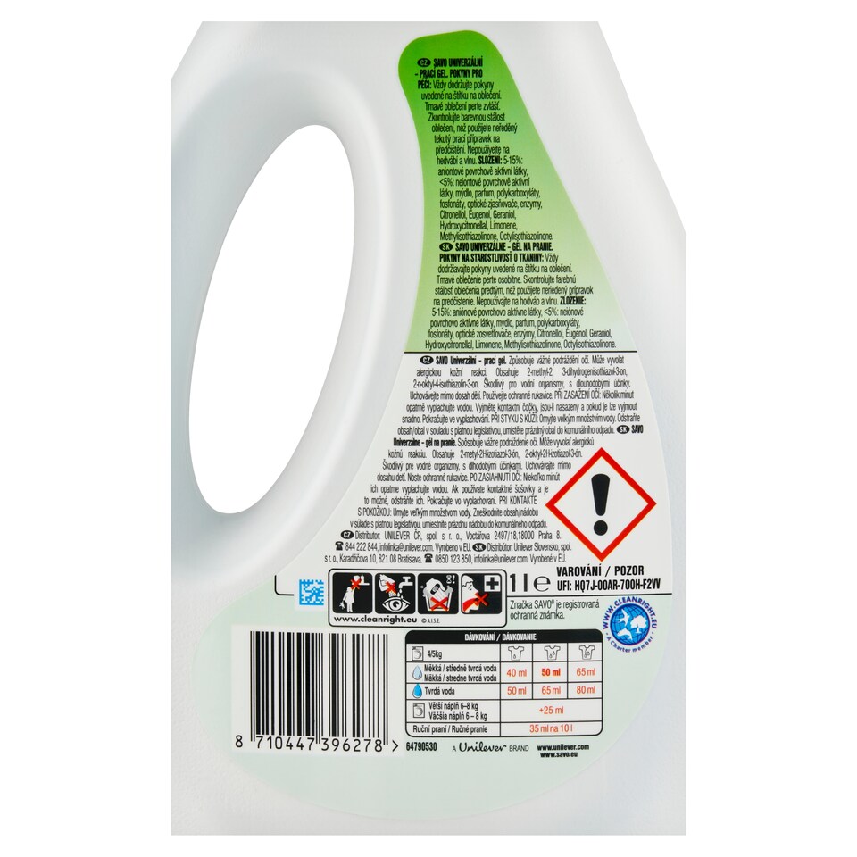 image 1 of Savo Universal Washing Gel 20 Washes 1 L