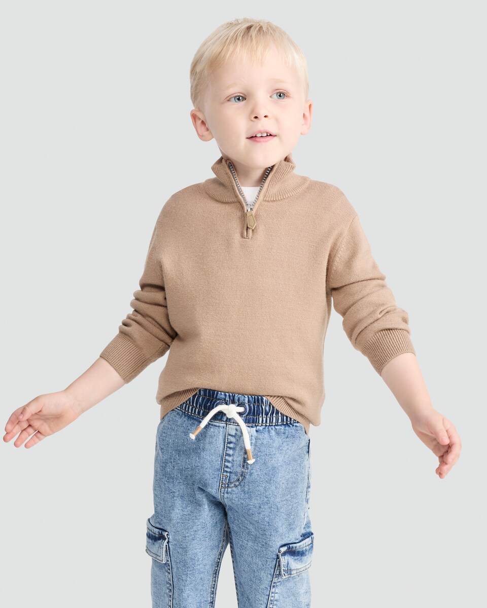 image 1 of F&F x Samantha Faiers Knitted Half Zip Jumper in Med Nude