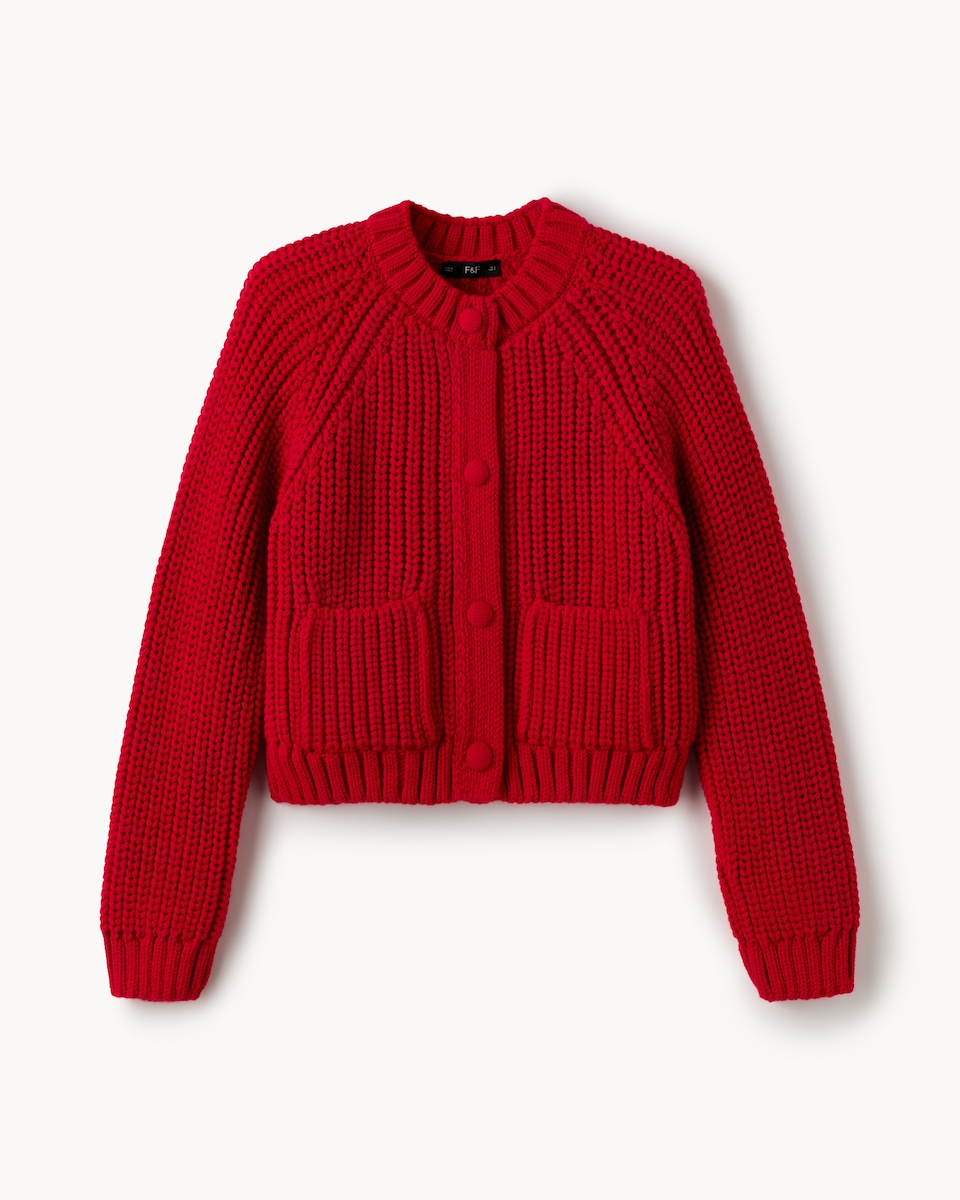 image 1 of F&F Chunky Knitted Cardigan in Red