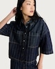 image 1 of F&F Cotton Rich Stripe Print Cropped Co-ord Shirt in Navy
