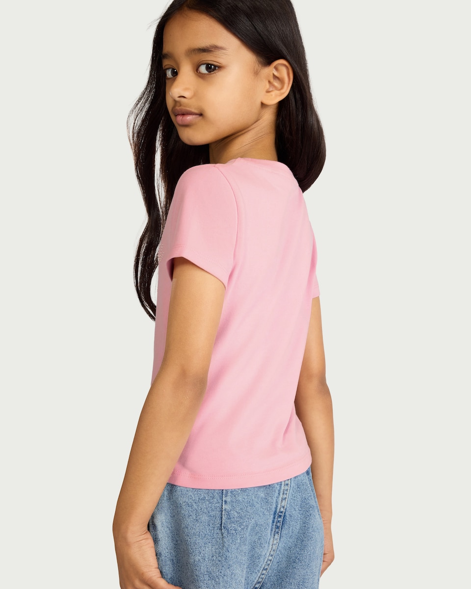 image 1 of F&F Girls Cotton Rich Slogan T-Shirt in Pink