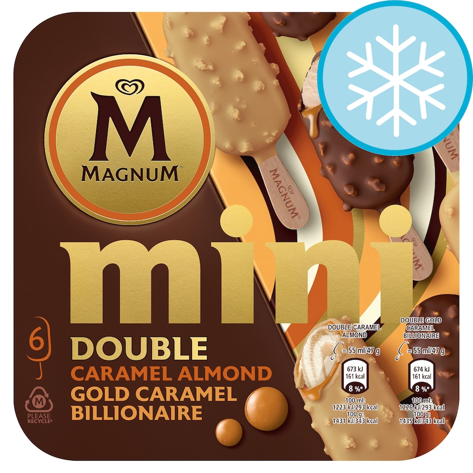image 1 of Magnum Mini Double Caramel Almond & Billionaire Ice Cream Sticks 6x55ml