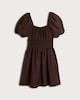 image 4 of F&F Smocked Puff Sleeved Mini Dress in Choclate