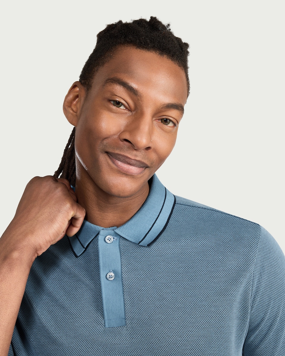 image 1 of F&F Modal Rich Textured Polo Shirt in Blue