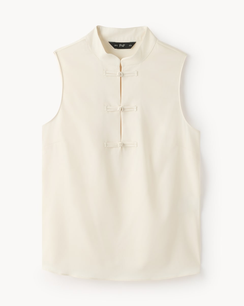 image 1 of F&F Satin Stand Collar Blouse in Cream