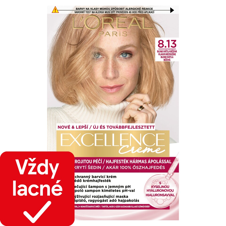 L'Oréal Paris Excellence 8 .13 Blond svetlá béžová, 72 ml + 48 ml + 12 ml + 60 ml