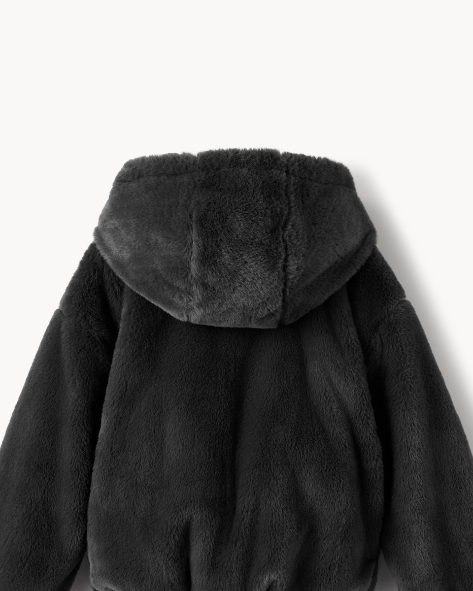 image 1 of F&F Girls Faux Fur Hooded Jacket in Grey