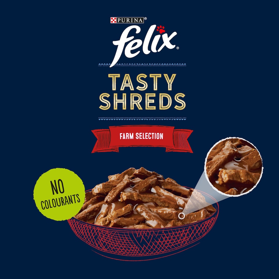 image 1 of FELIX Tasty Shreds Farm Selection in Gravy Wet Cat Food 12x80g
