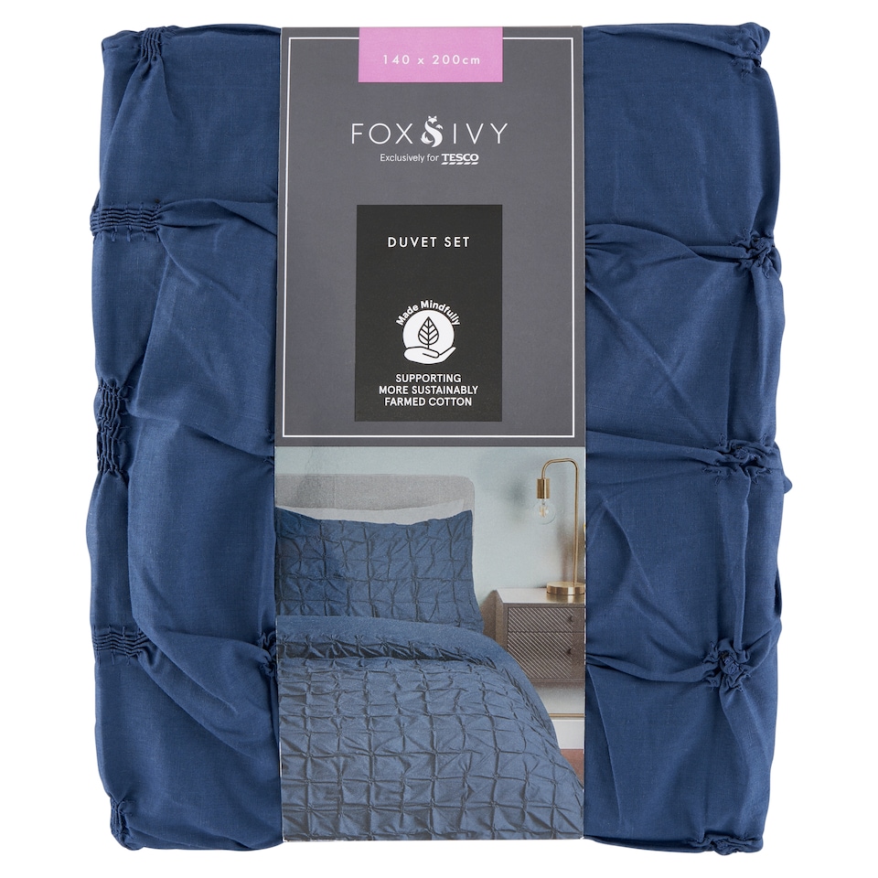 Fox & Ivy Marrakech Navy Pinch Pleat Duvet Set 140 x 200 cm