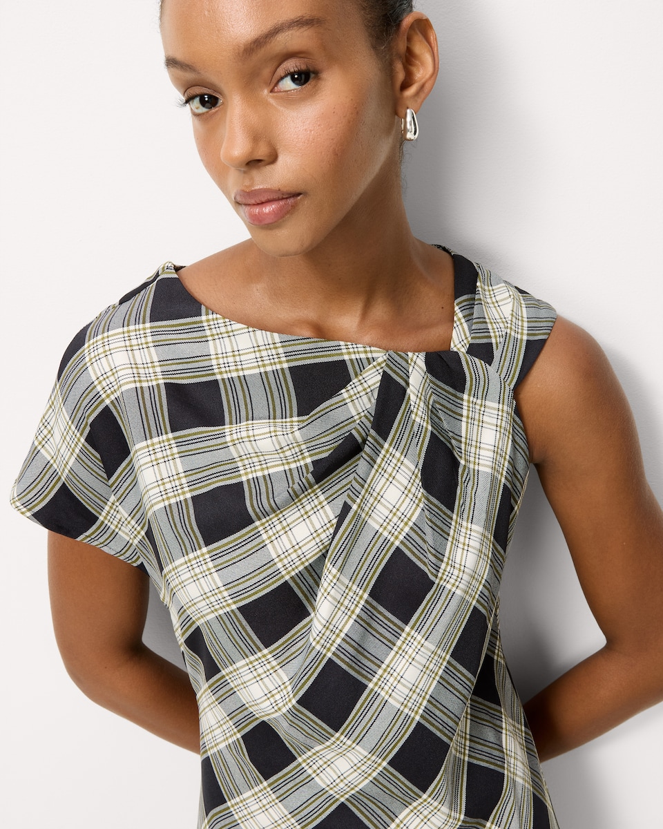 image 1 of F&F Check Twist Asymmetric Midi Dress in Multi Black White