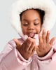 image 1 of F&F Girls Faux Fur Hood Bow Detail Longline Puffer Coat in Pink