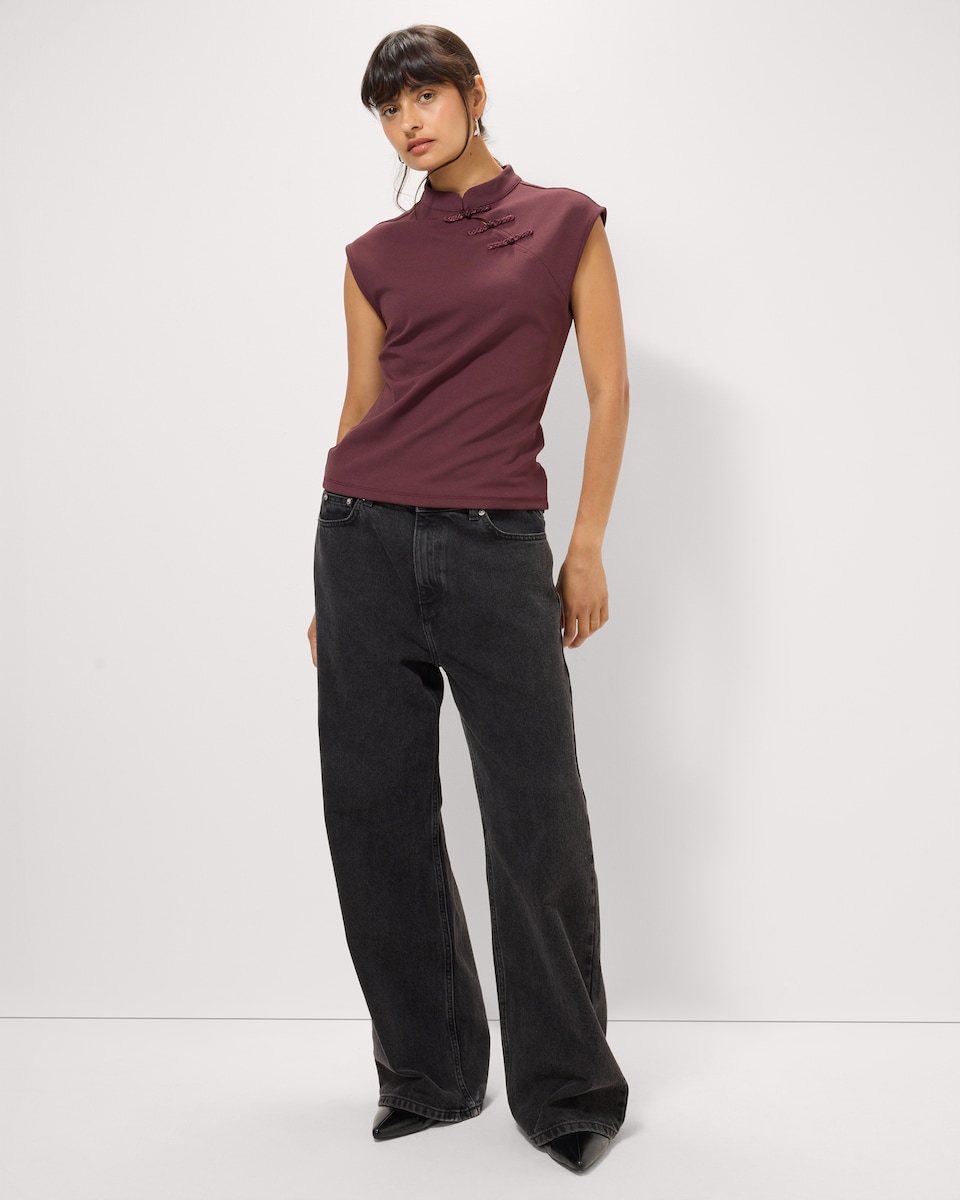 image 1 of F&F High Neck Collared Top in Purple