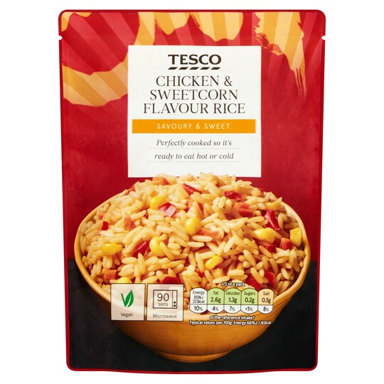 Tesco Chicken & Sweetcorn Flavour Microwave Rice 250G Tesco Groceries