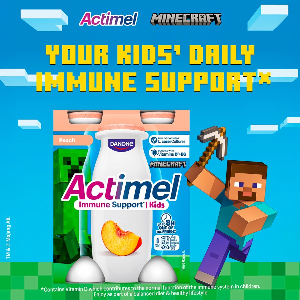 image 1 of Actimel Kids Peach Immunity Yoghurt Drink Multipack 4x100g