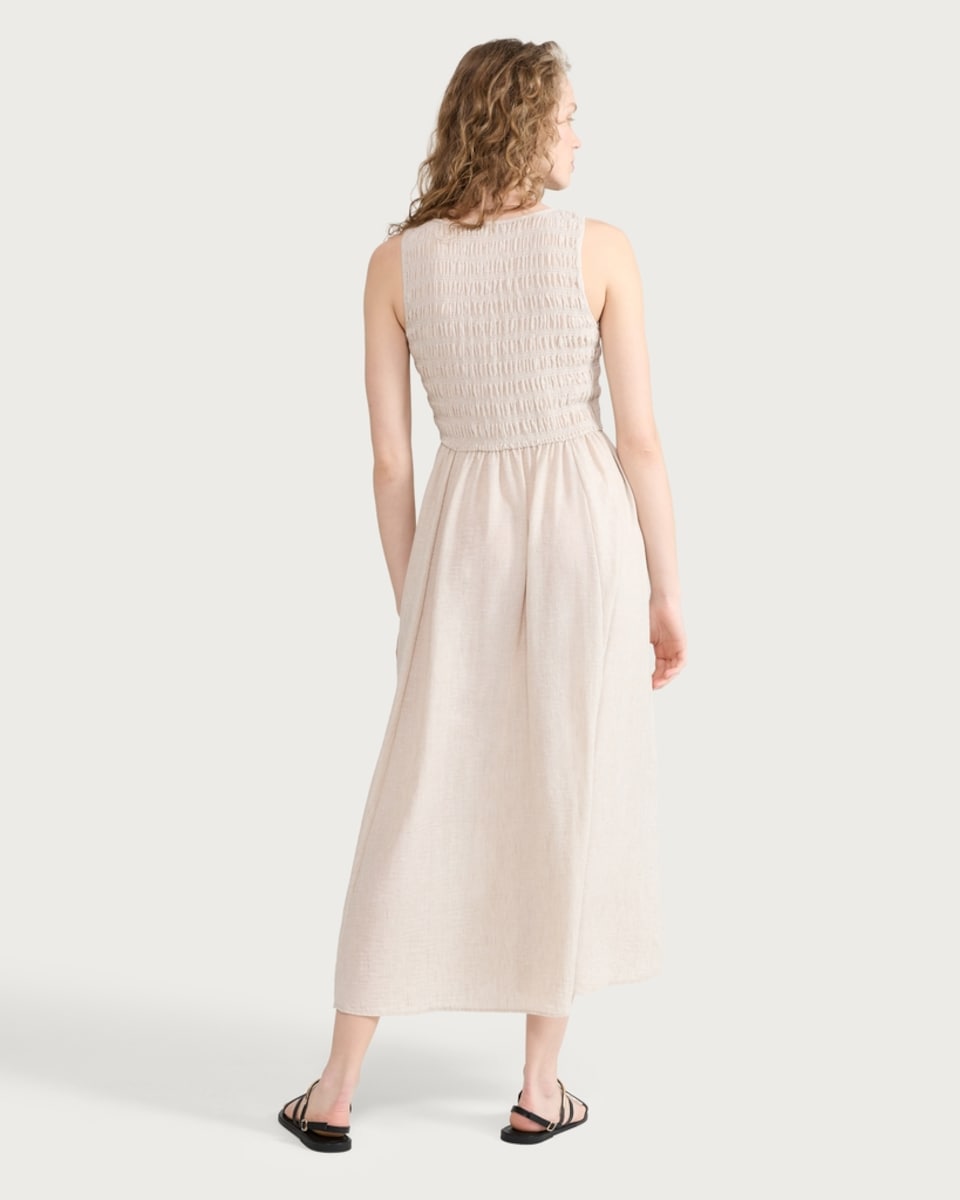 image 1 of F&F Shirred Sleeveless Midi Dress in Neutral