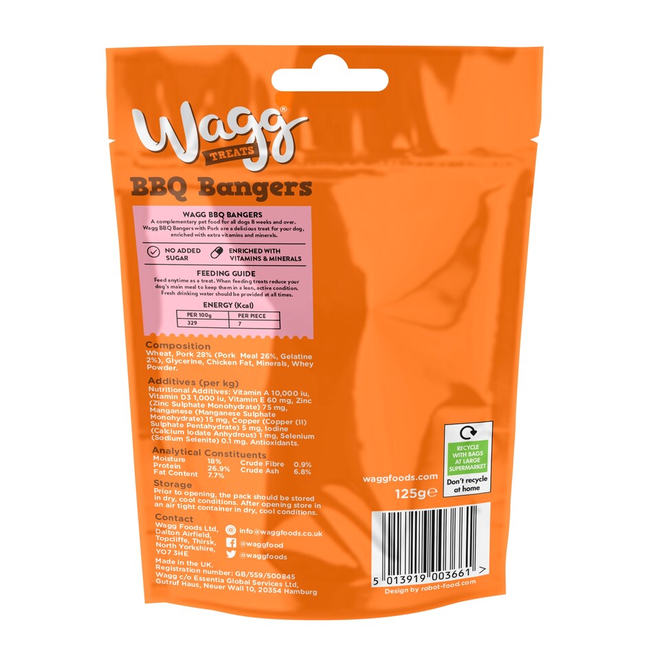 image 1 of Wagg BBQ Bangers Dog Treat 125g Clip Strip