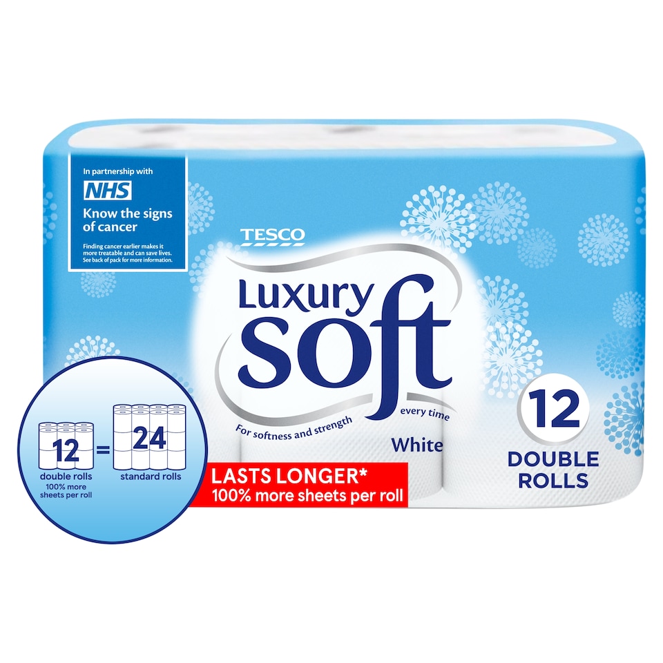 image 1 of Tesco Luxury Soft Toilet Tissue 12 Double Rolls