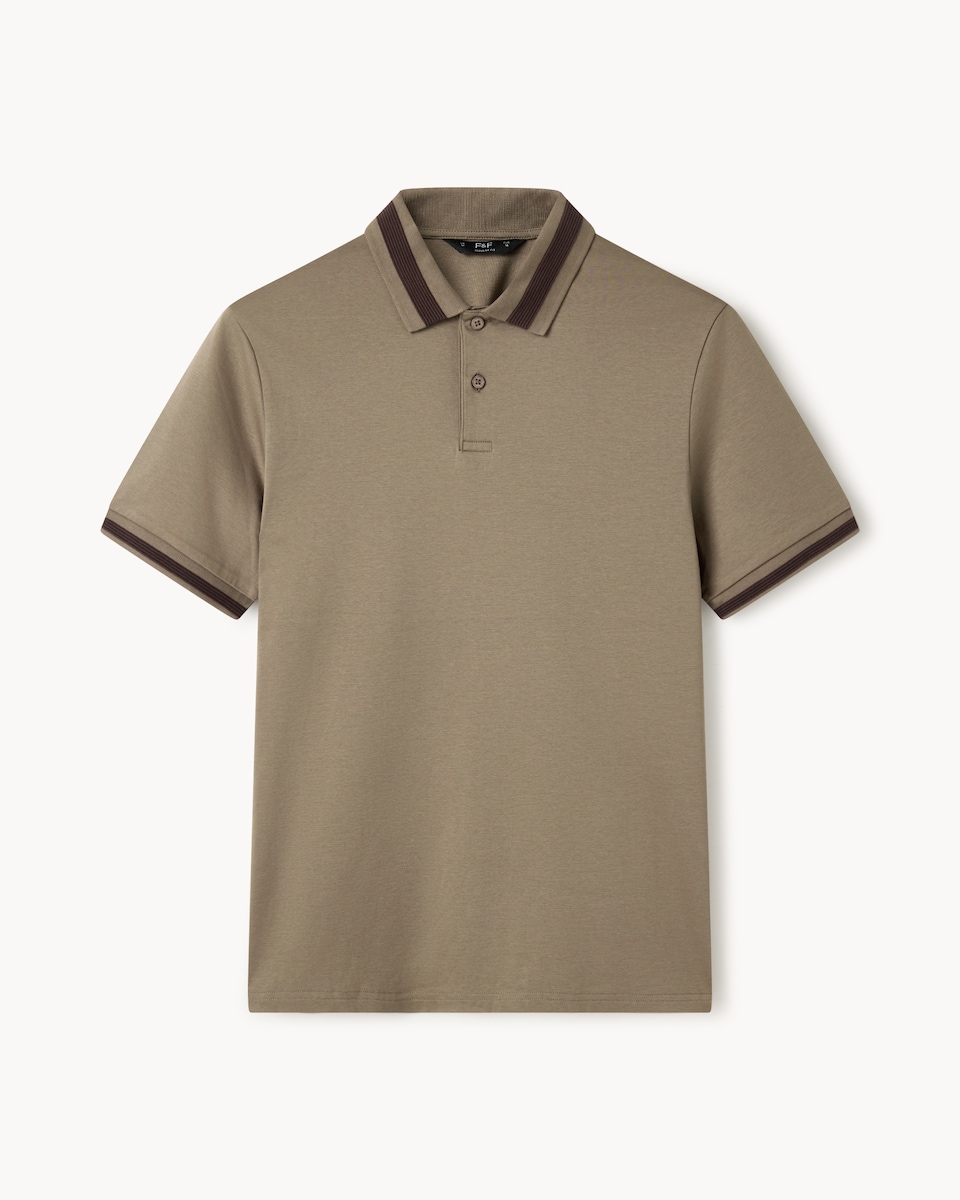 F&F Pure Cotton Tipped Polo Shirt in Med Nude