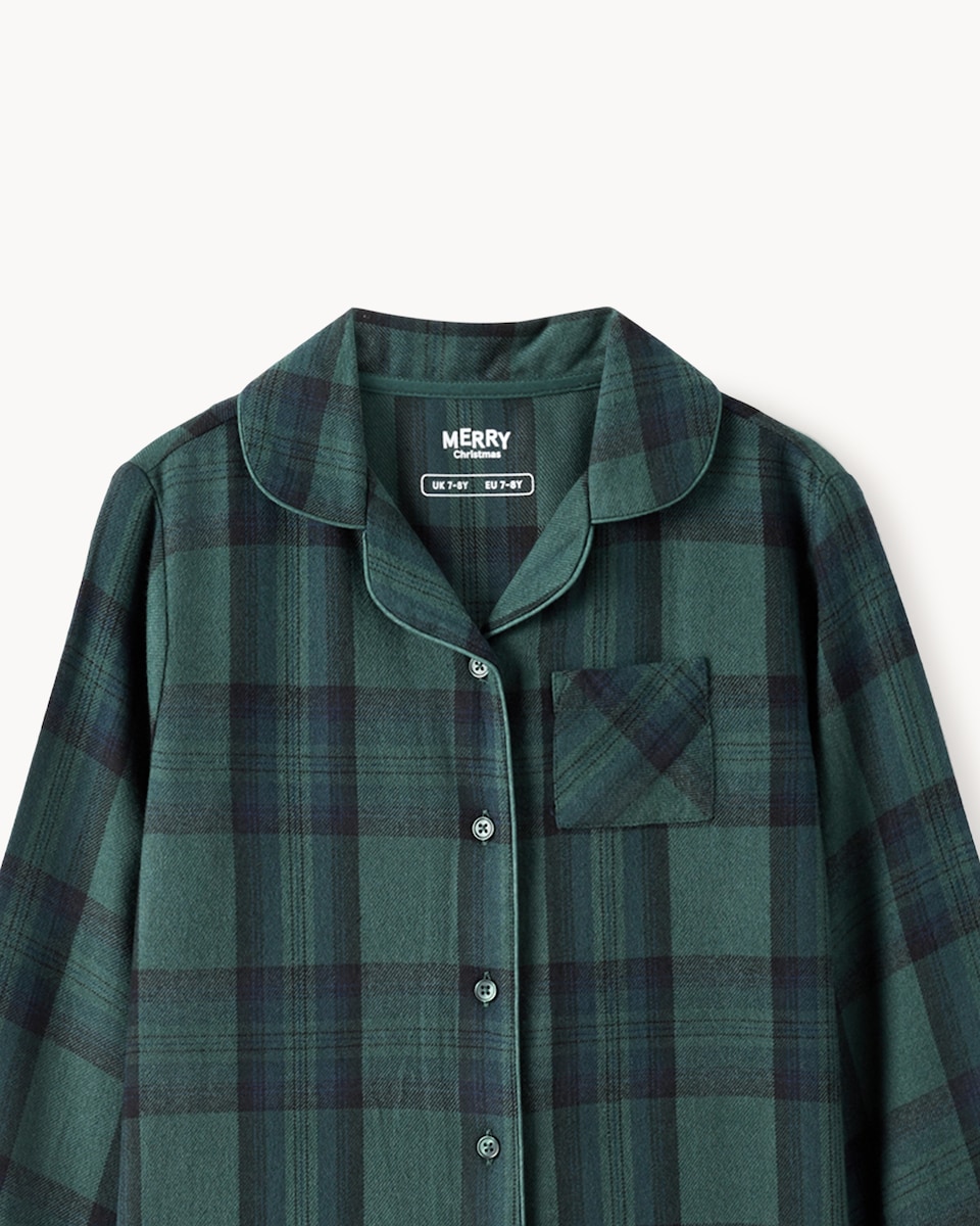 image 1 of Christmas Unisex Cotton Rich Checked Revere Matching Family Pyjama Set in Green