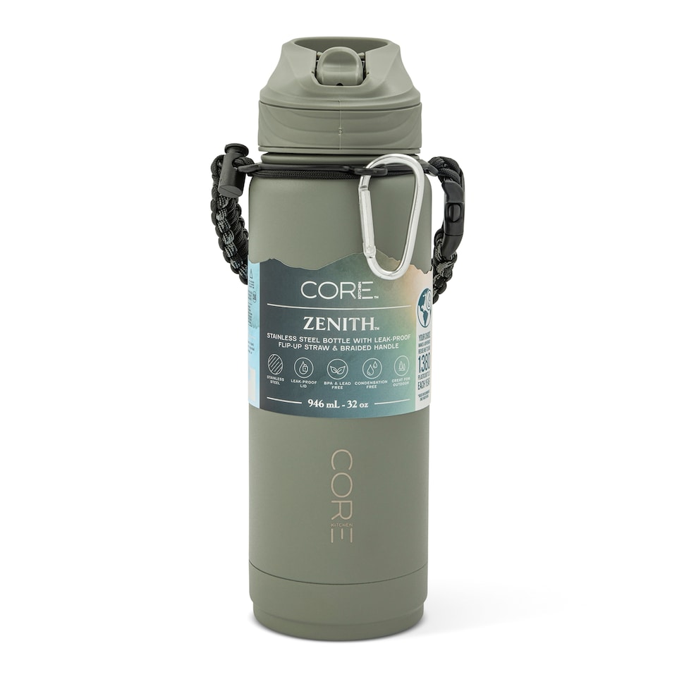 image 1 of Core Kitchen Grey Zenith Paracord Handle Sipper Water Bottle 946ML