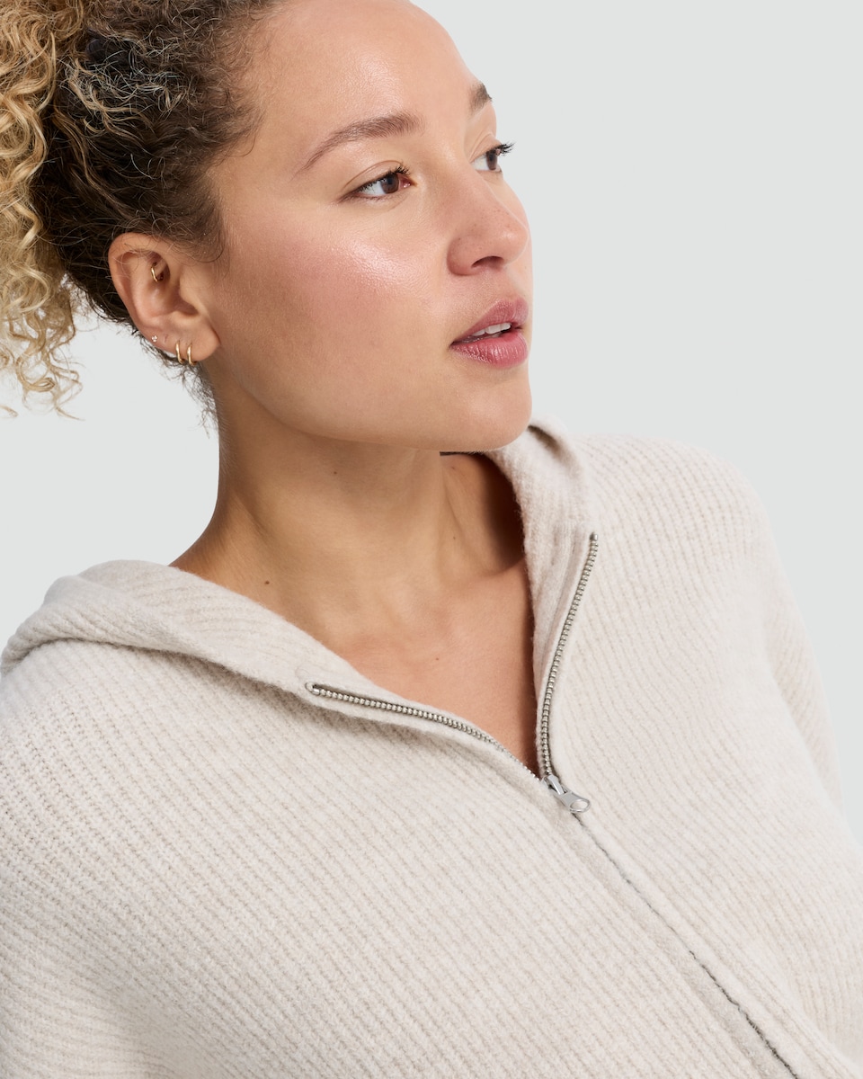 image 1 of F&F Active Knitted Zip Up Hoodie with Wool in Neutral