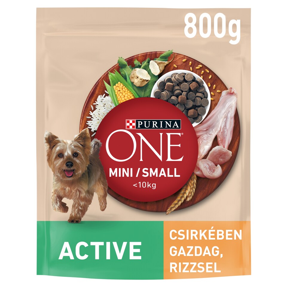 Purina One Mini/Small Active állateledel felnőtt kutyák számára csirkében gazdag, rizzsel 800 g