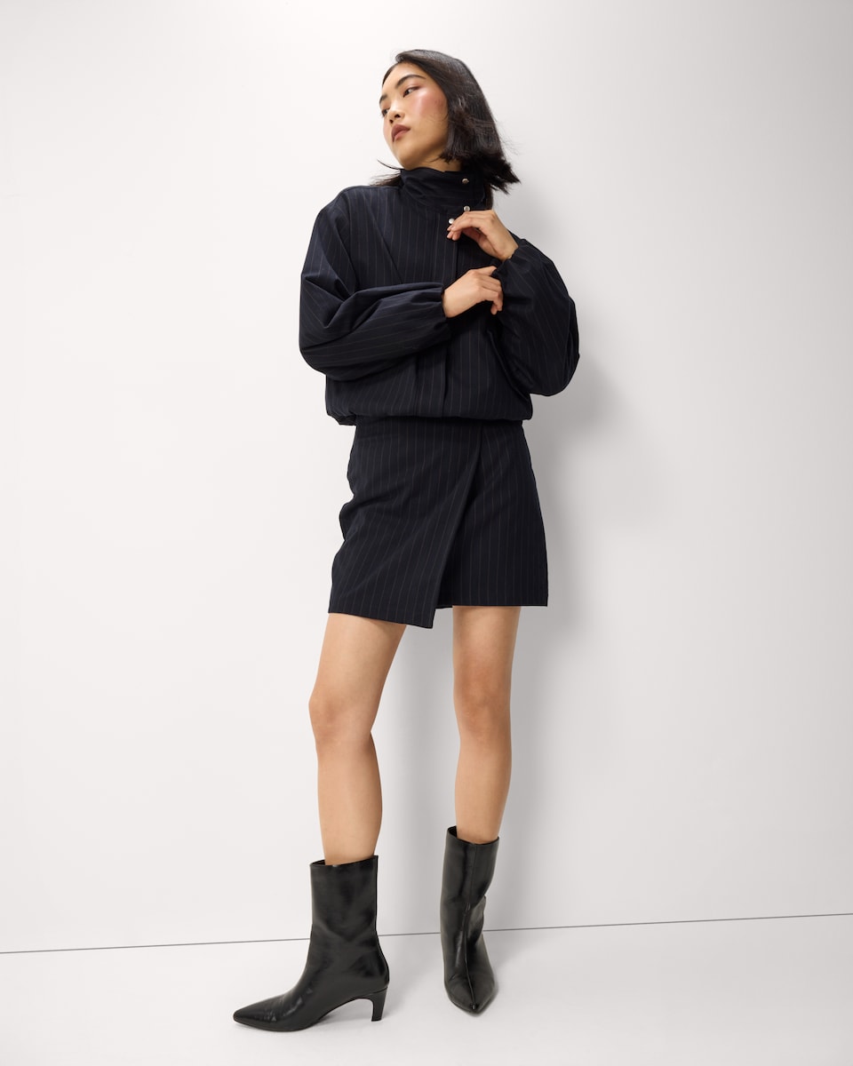 image 1 of F&F Pinstriped Funnel Neck Co-ord Jacket in Navy