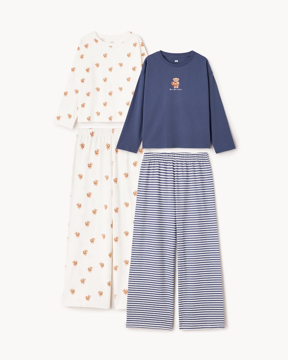 image 1 of F&F Girls 2-Pack Pure Cotton Printed Pyjama Sets in Multi