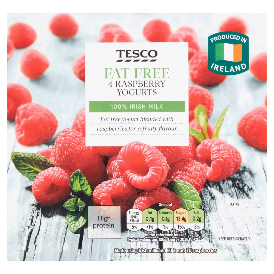 Tesco Fat Free Raspberry Yoghurt 4X125g