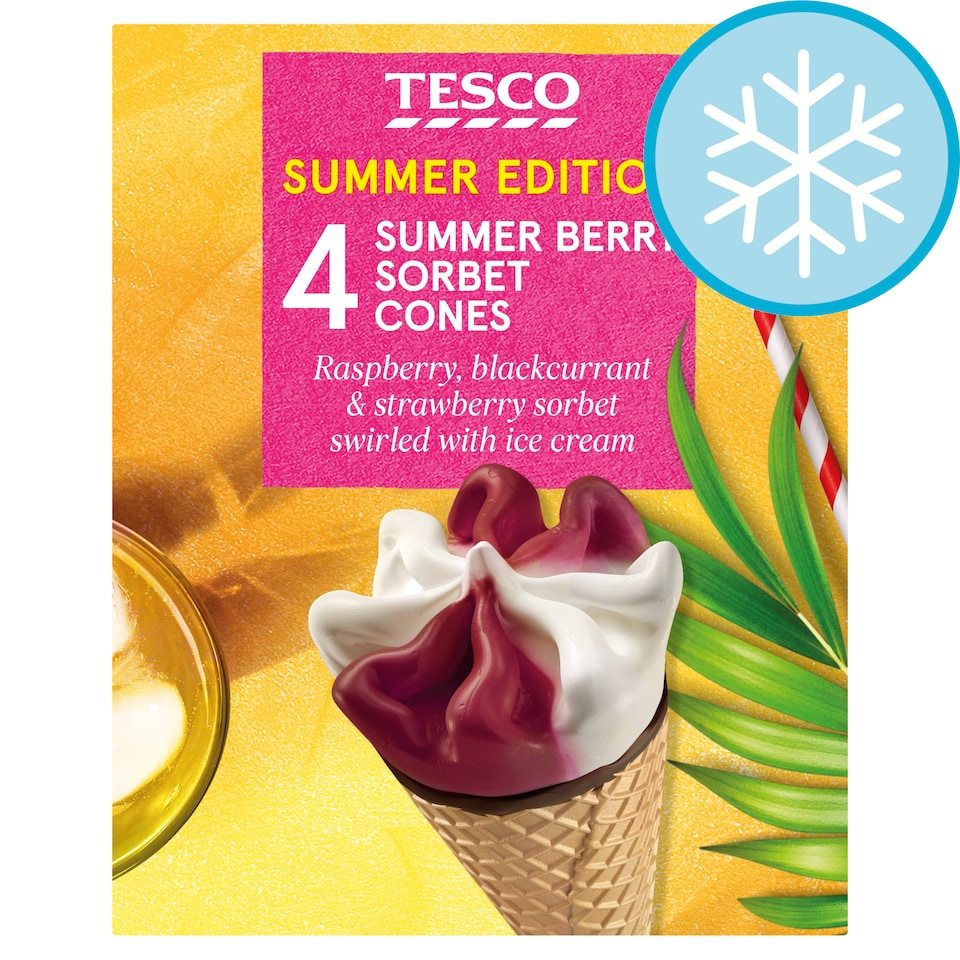 Tesco Summer Berry Sorbet Ice Cream Cones 4x110ml