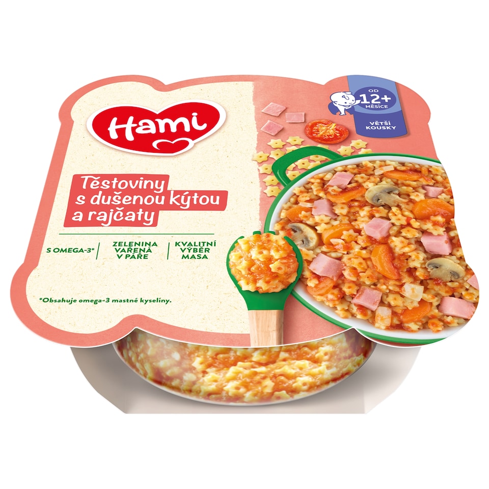 Obrázek 1 pro produkt HAMI masozeleninový talířek Těstoviny s dušenou kýtou a rajčaty 230g