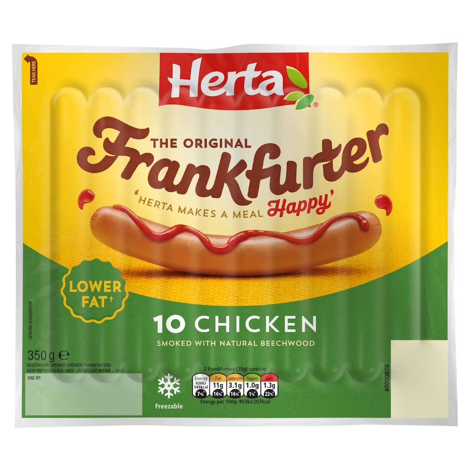 Herta Chicken Frankfurter Hot Dogs 10 Pack 350G