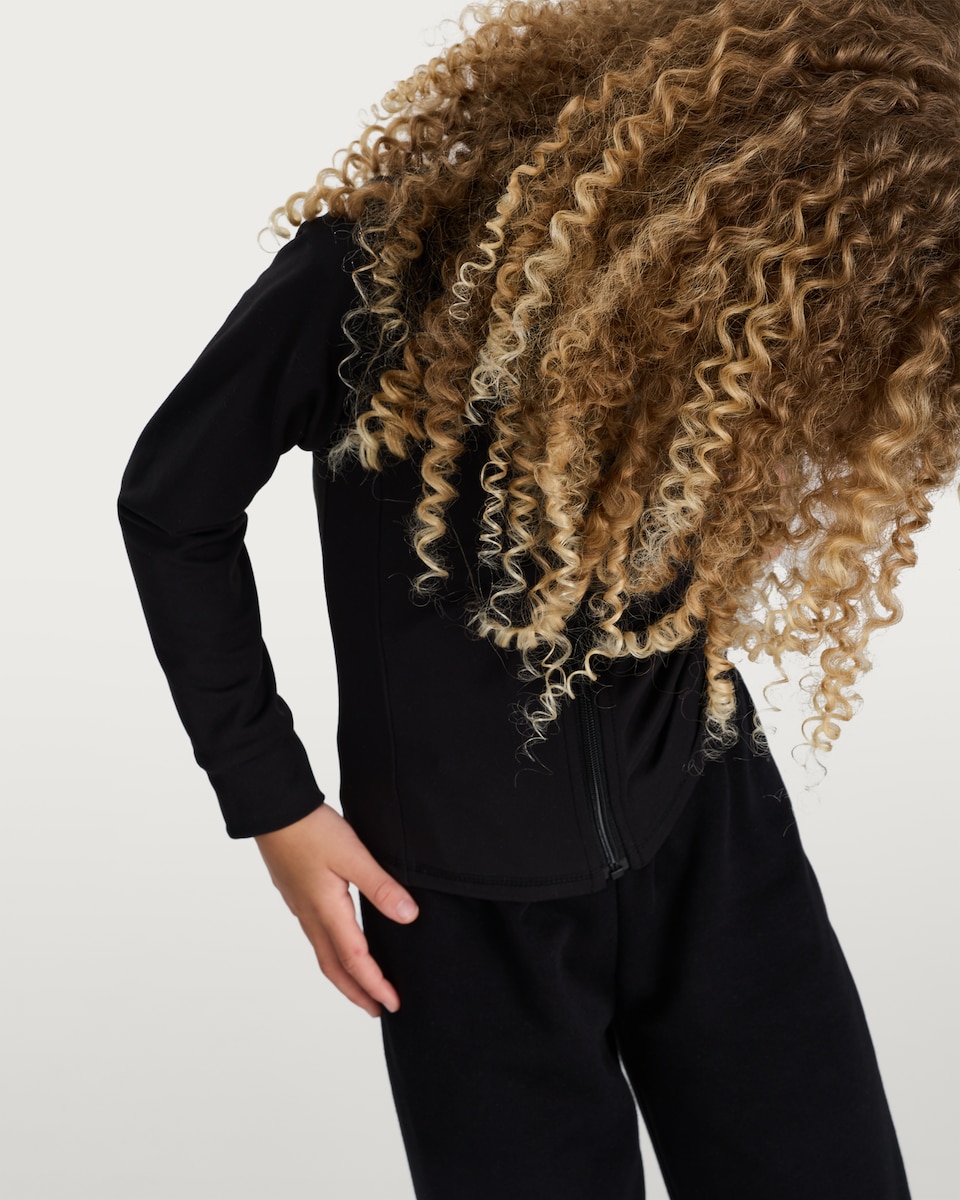 image 1 of F&F Active Girls Zip Up Jacket in Black