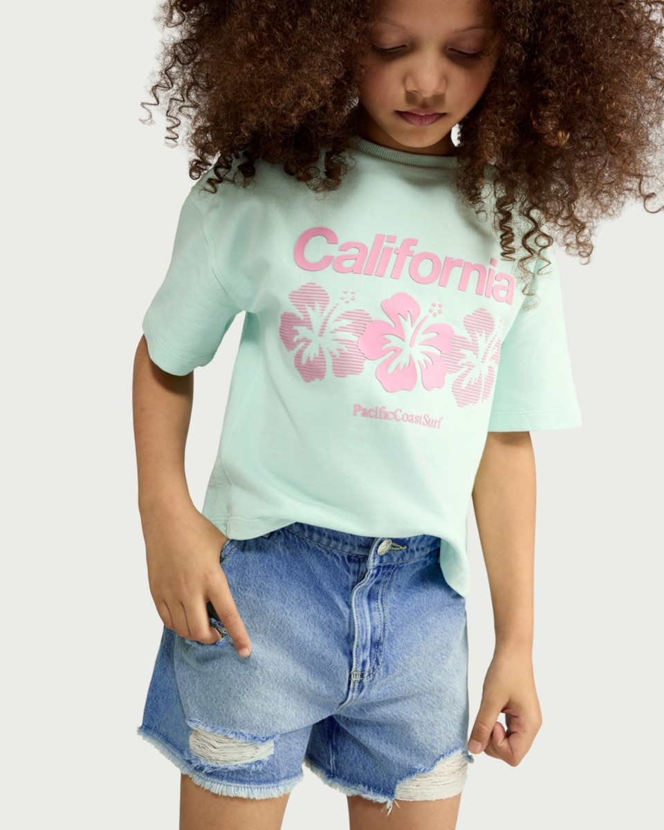 image 1 of F&F Girls Pure Cotton Distressed Denim Shorts in Blue