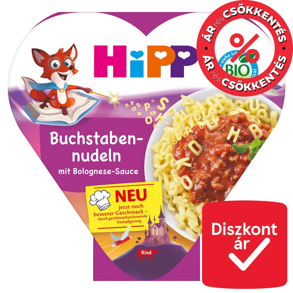 HiPP bio betűtészta bolognai szósszal 1 éves kortól 250 g
