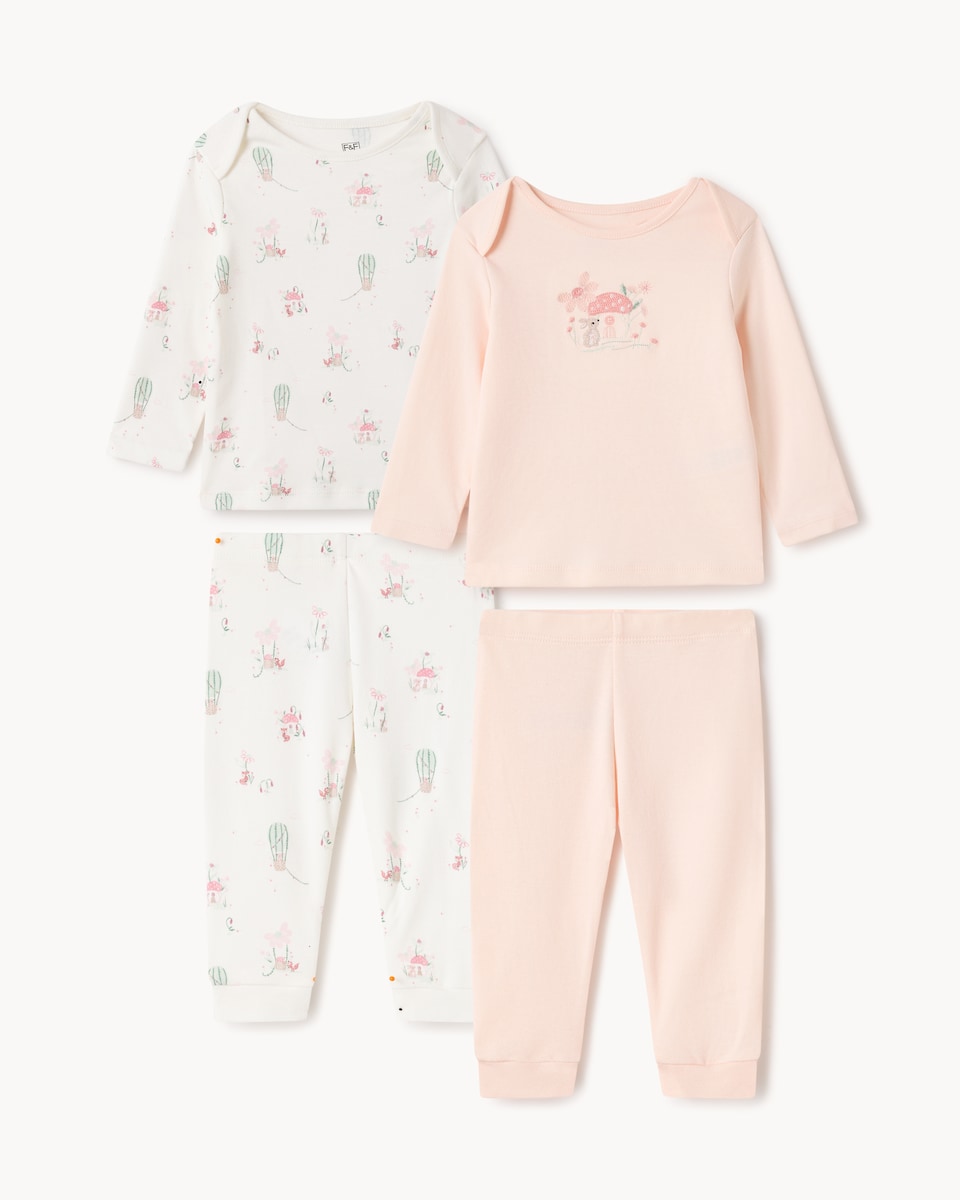 image 1 of F&F Baby 2-Pack Pure Cotton Pyjama Sets in Pink