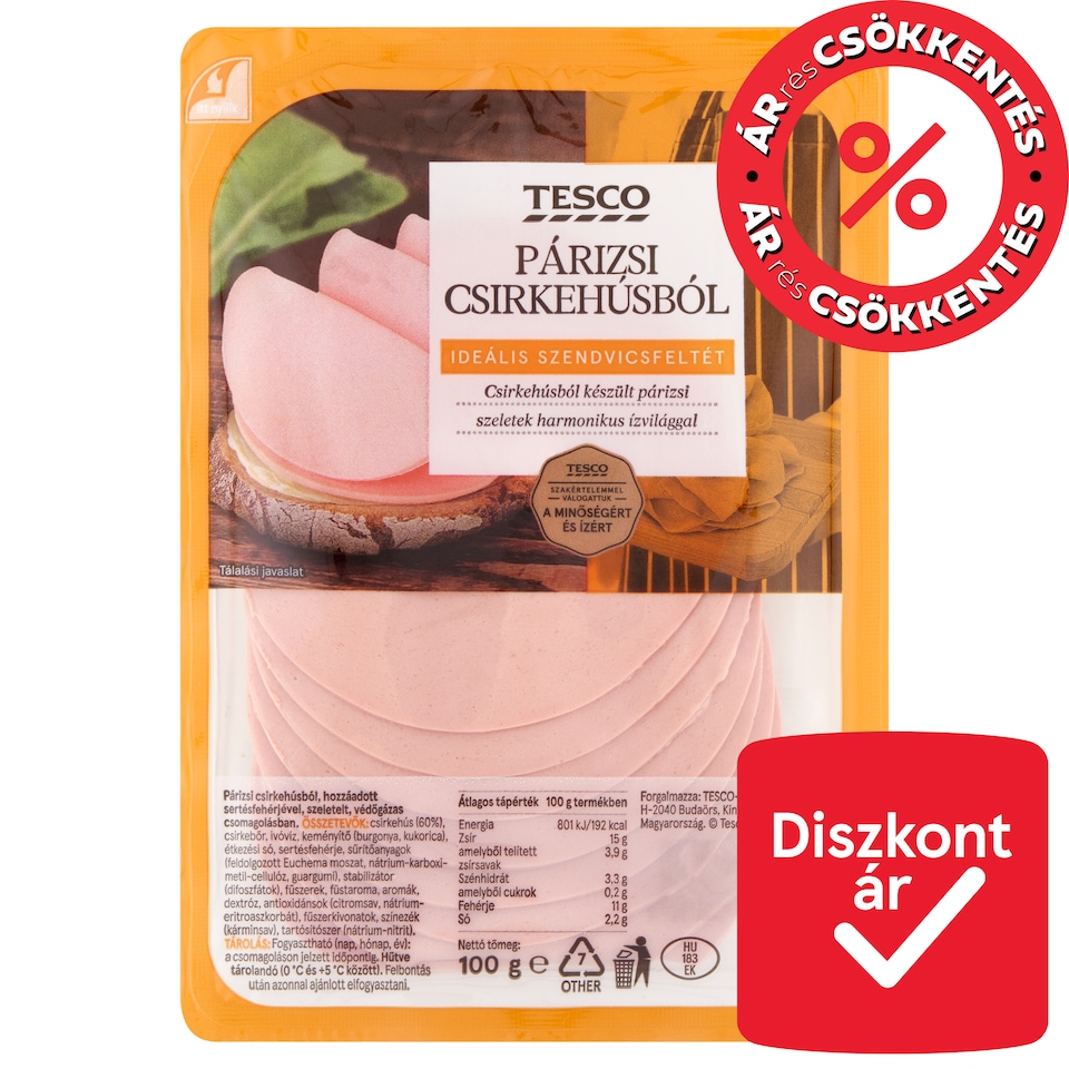 Tesco szeletelt párizsi csirkehúsból 100 g