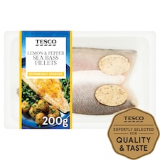 Tesco 2 Lemon & Pepper Sea Bass Fillets 200G