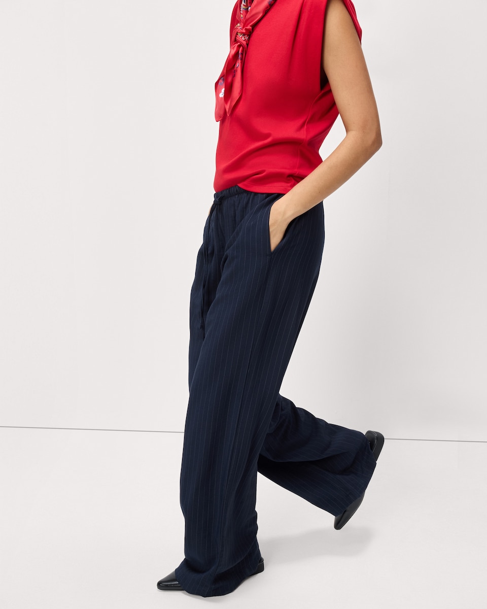 image 1 of F&F Pinstripe Drawstring Wide Leg Trousers in Navy