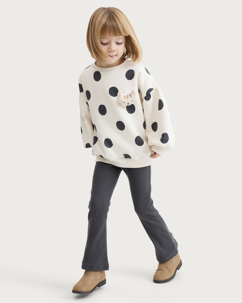 image 1 of F&F Girls 2-Piece Cotton Rich Sweatshirt and Flared Leggings in Multi Black White