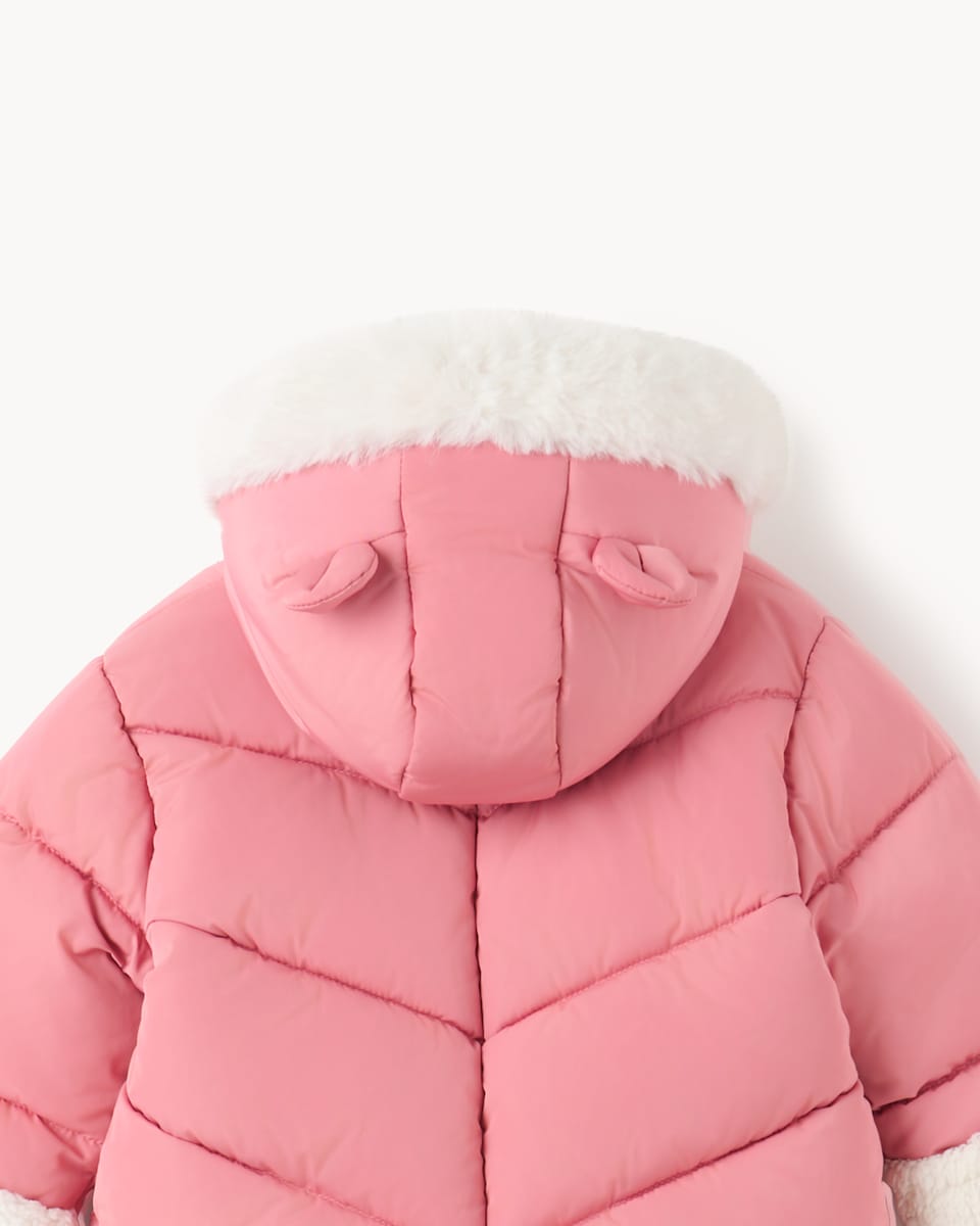 image 1 of F&F Baby Padded Shower Resistant Snowsuit in Pink