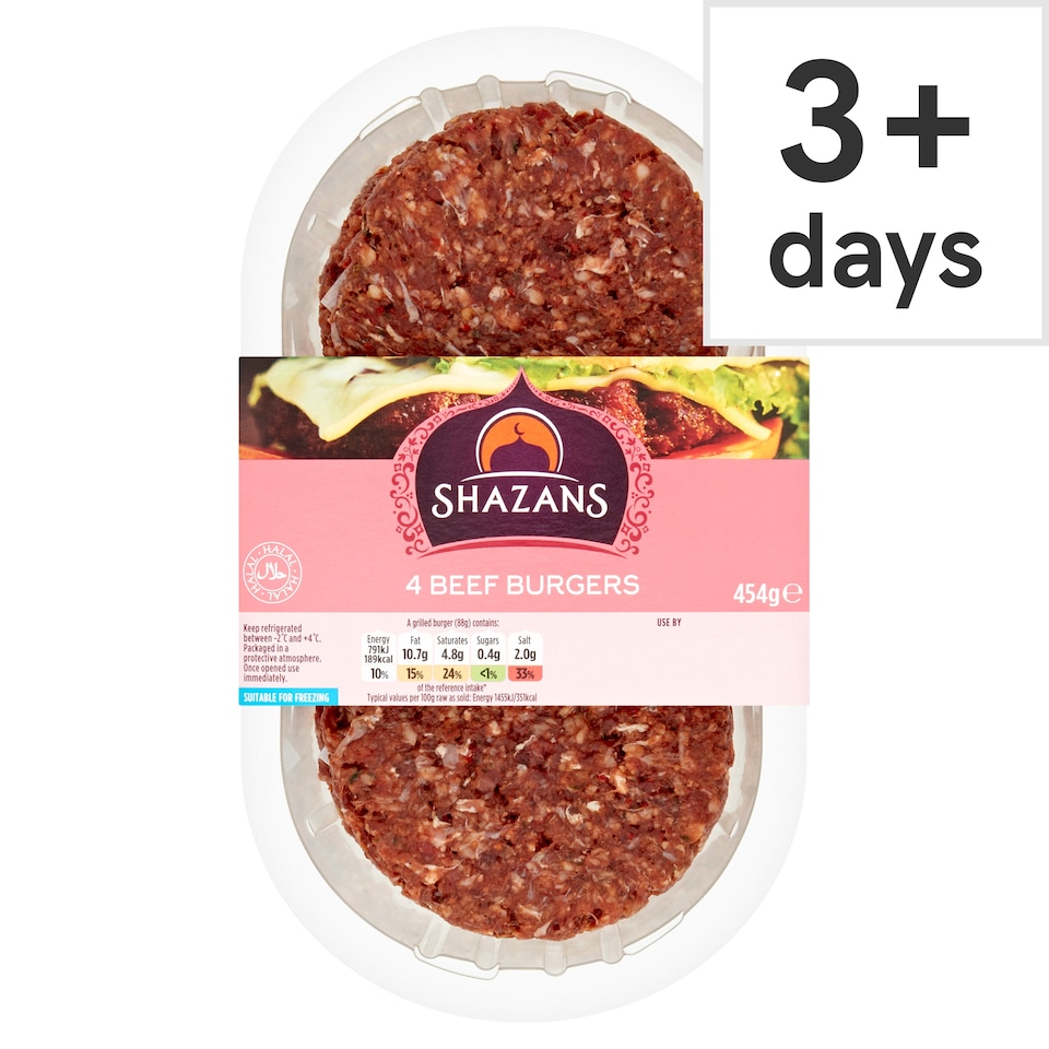 Shazans Halal Beef Burgers Quart Pounders 454G